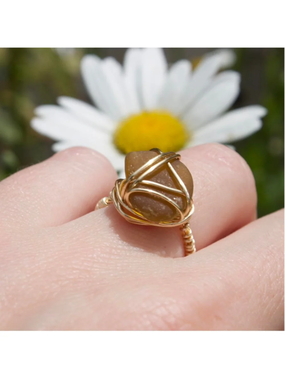 Handmade gold wire wrapped brown seaglass ring 🌊💫 PM me with any questions ab
